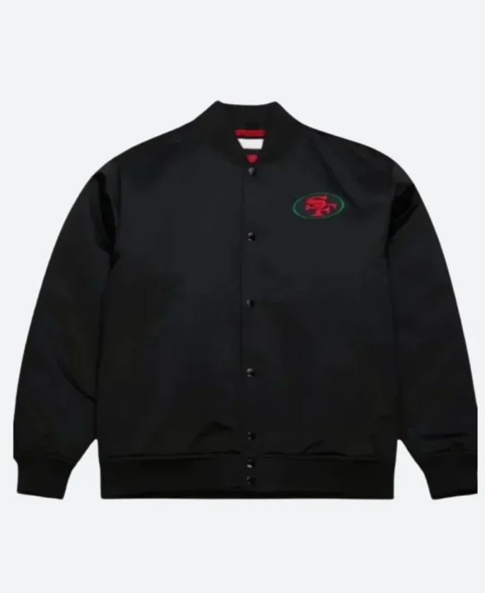 SF 49ers Black Excellence Varsity Jacket Front Image