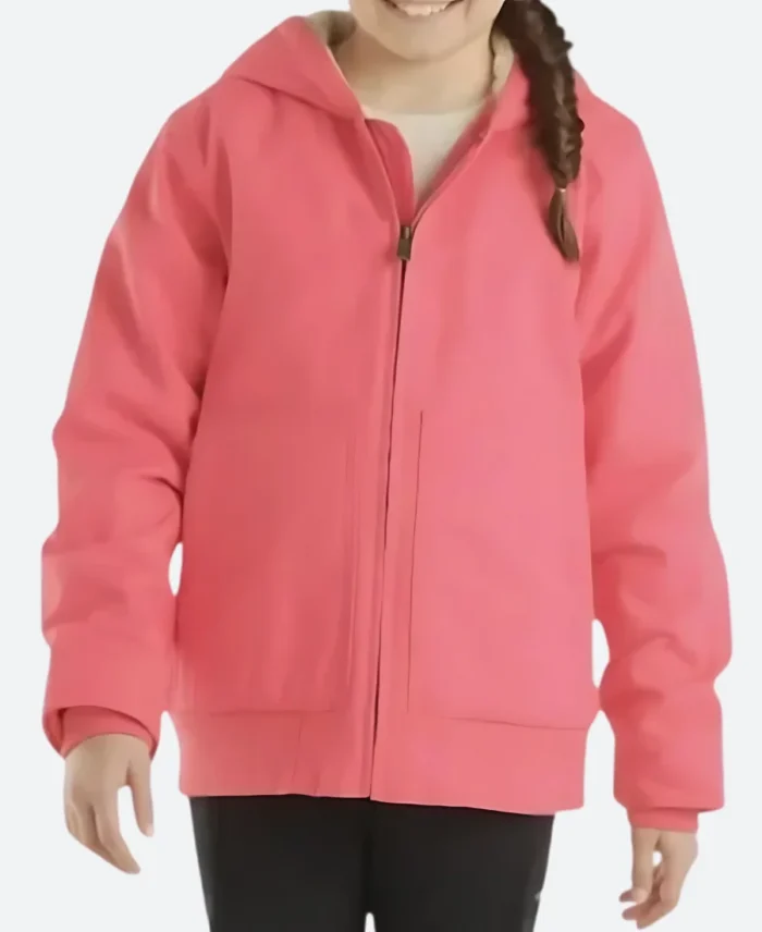 Sherpa Lined Pink Hooded Jacket Front Image