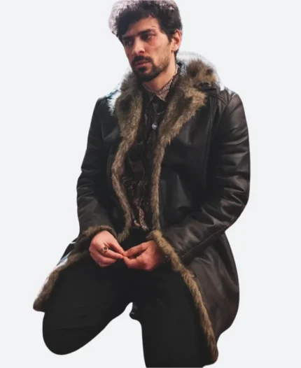 April X Akbari Leather Shearling Coat