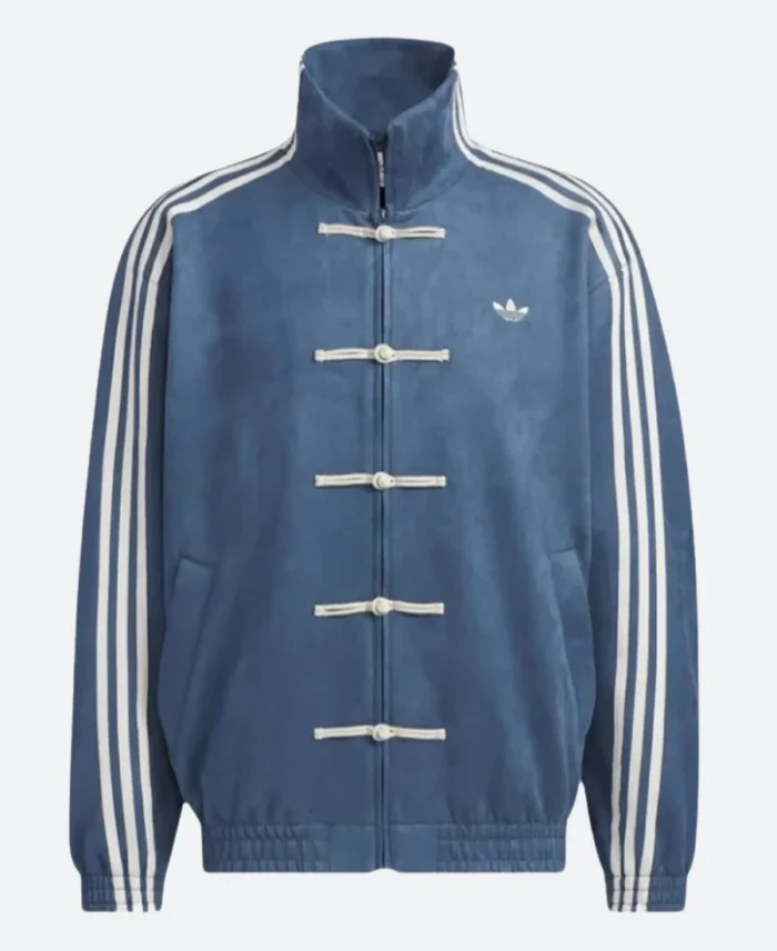 Chinese New Year Blue Suede Leather Jacket Front Image