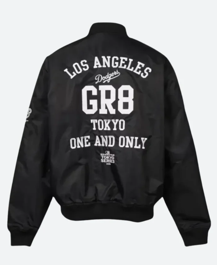 Los Angeles Dodgers X GR8 Black Varsity Jacket Back Image