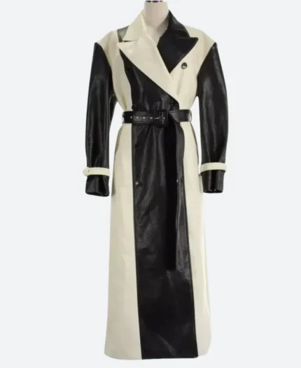 Selena Gomez Leather Trench Coat Front Image