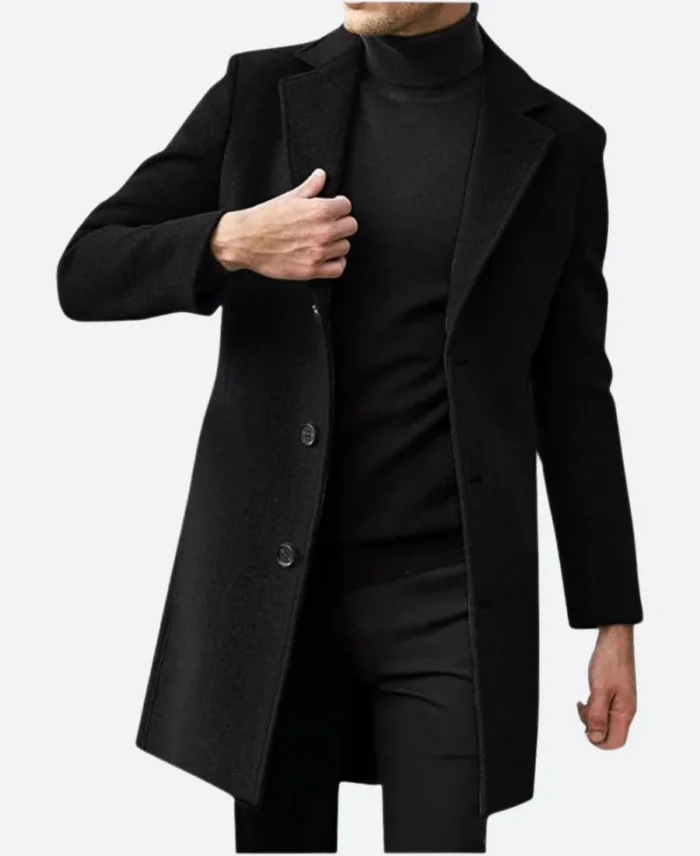 The Irrational Alec Mercer Black Trench Coat Front Image