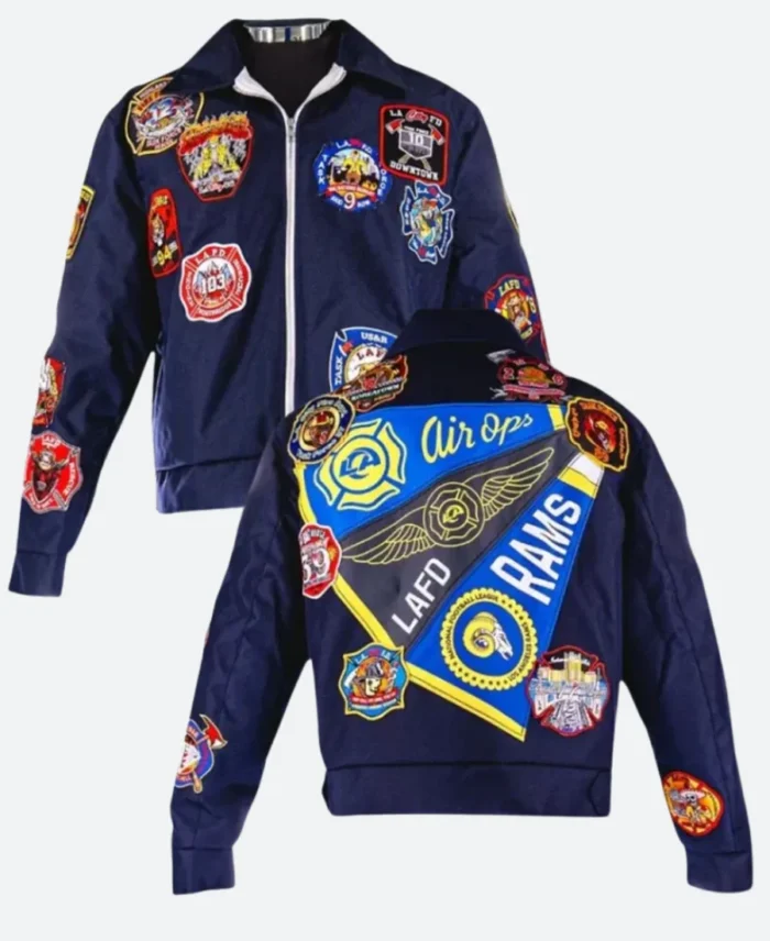 2025 Los Angeles Rams LAFD Jacket Front & Back Image