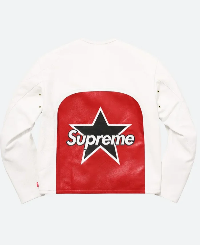 Supreme Vanson Leather Star White Jacket Back Image