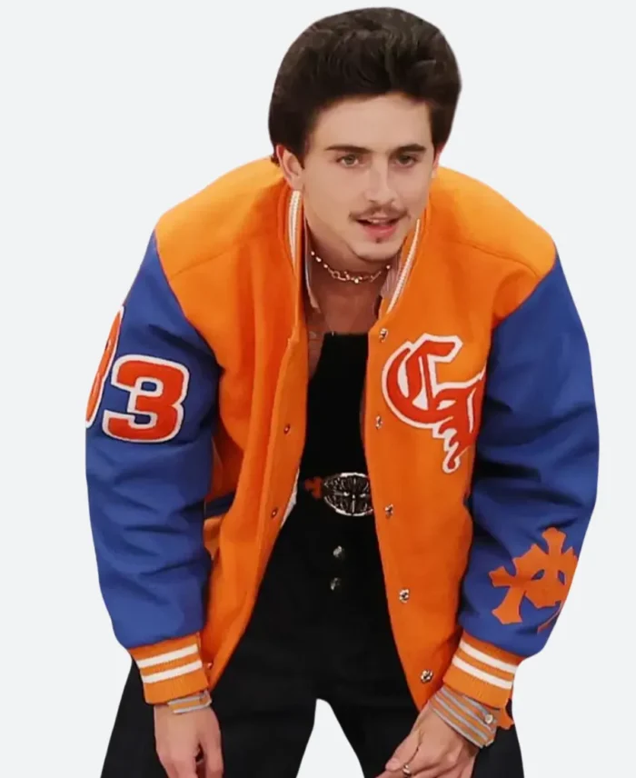 Timothee Chalamet Nicks Playoffs Game Varsity Jacket