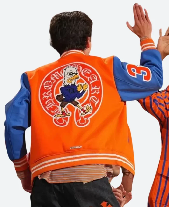Timothee Chalamet Nicks Playoffs Game Varsity Jacket Back Image