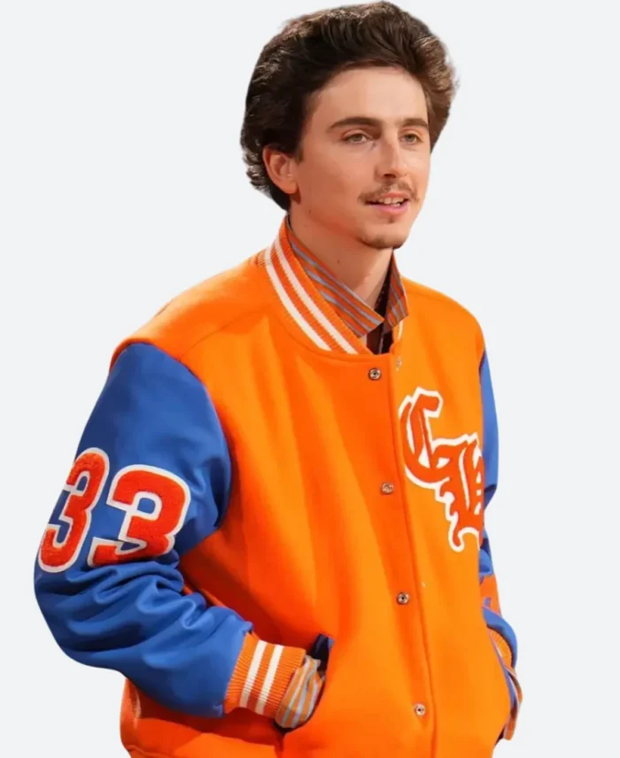 Timothee Chalamet Nicks Playoffs Game Varsity Jacket Front Image