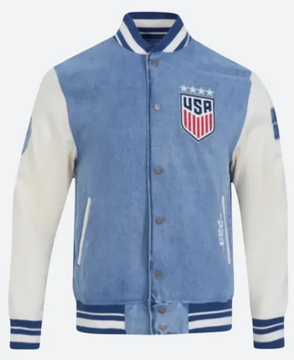 US Soccer 2025 Denim Varsity Jacket Front Image