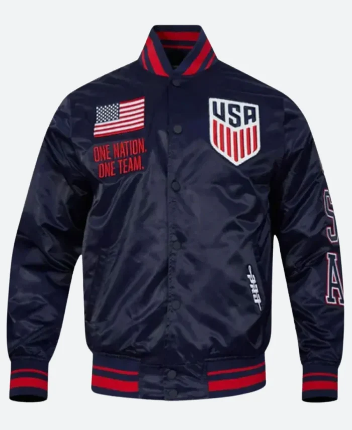 US Soccer 2025 Denim Varsity Jacket Front Image